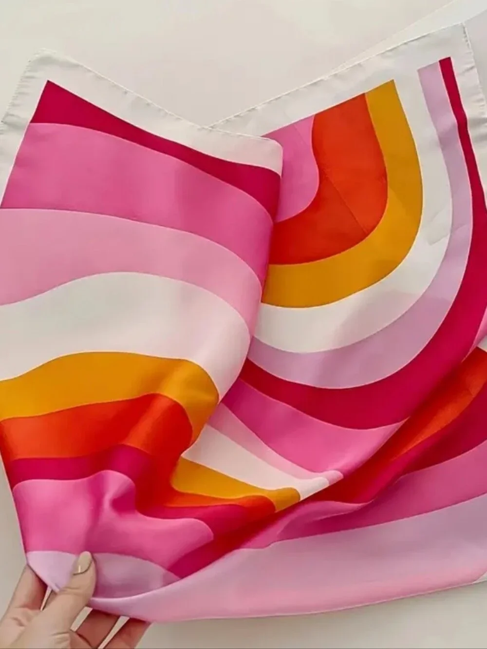 Silk-feel Pink Multi-Stripe Neck Scarf Women's Neck Scarf , Head Scarf